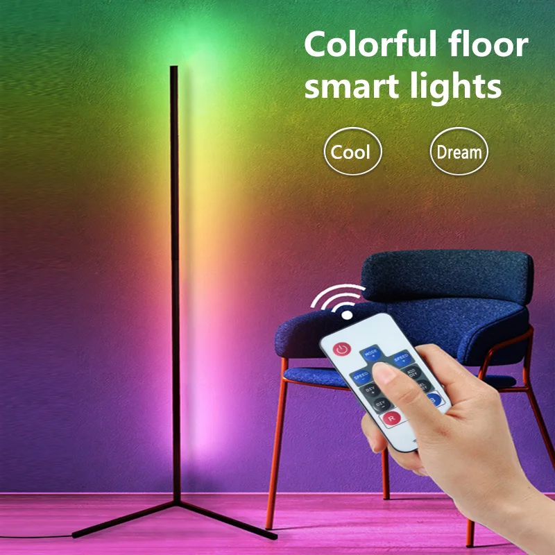 RGB LED Adjustable Height Dim 160cm Modern Floor Lamp with Remote Metal Standing for Living