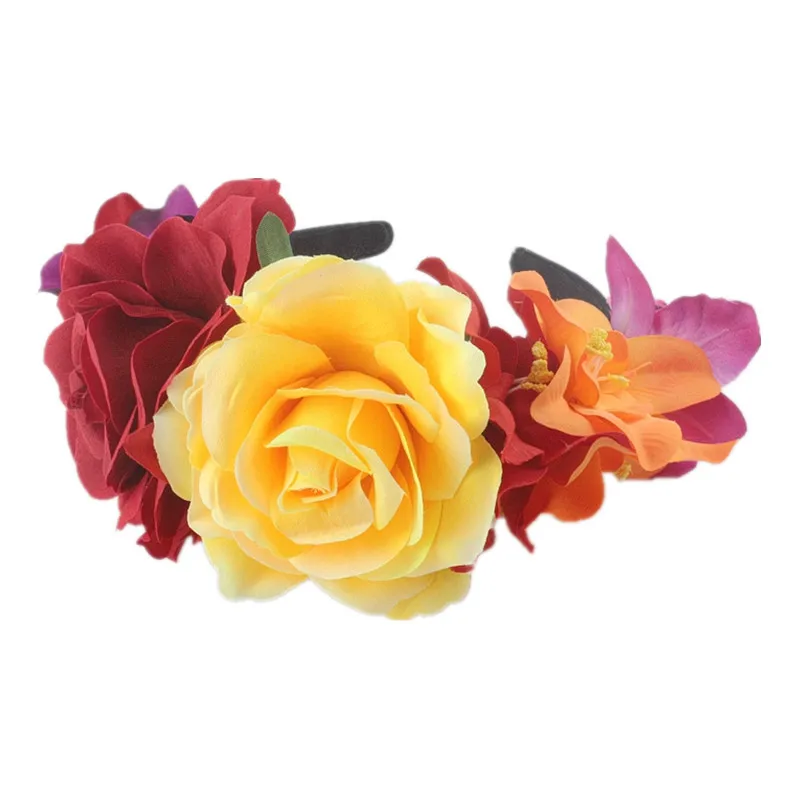 Vestido De Fiesta Day Of The Dead Headband Costume Rose Flower Crown Mexican Headpiece Festivals Floral Garland Hair Band