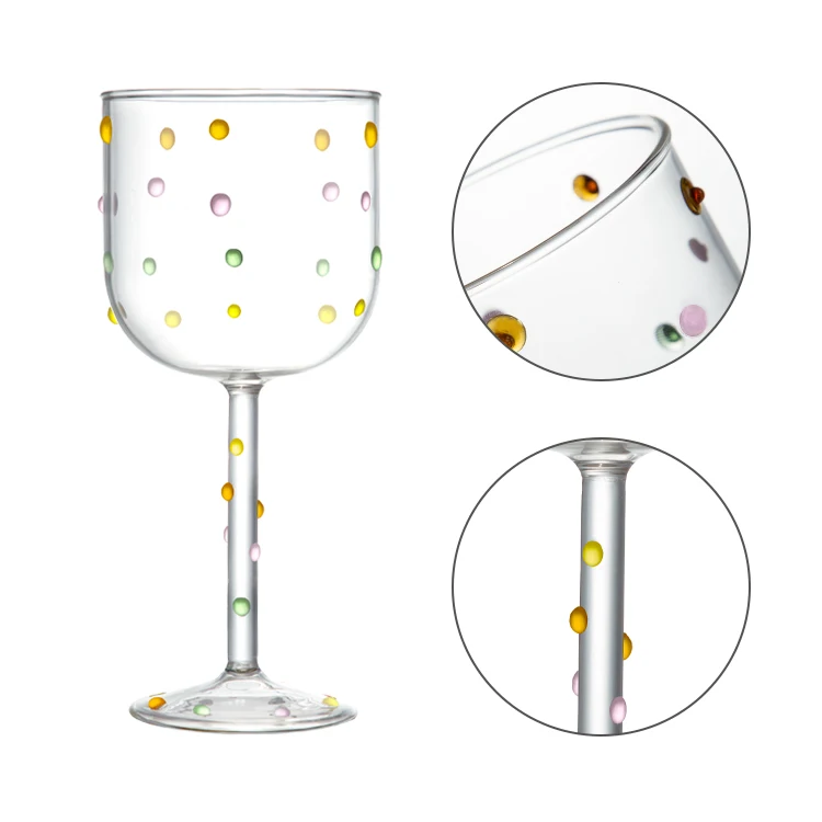 Novelty Cocktail Crystal Clear INS Polka Dot Glass Goblet Lead Free Stemed Colorful White Red Wine Glasses Set of 6 for Wedding