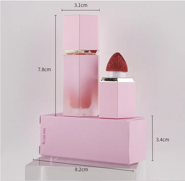 Wholesale 8 Colors Pink Square Shape Blush Cheek Natural Vegan Natural Smooth Waterproof Liquid Blush Private Label
