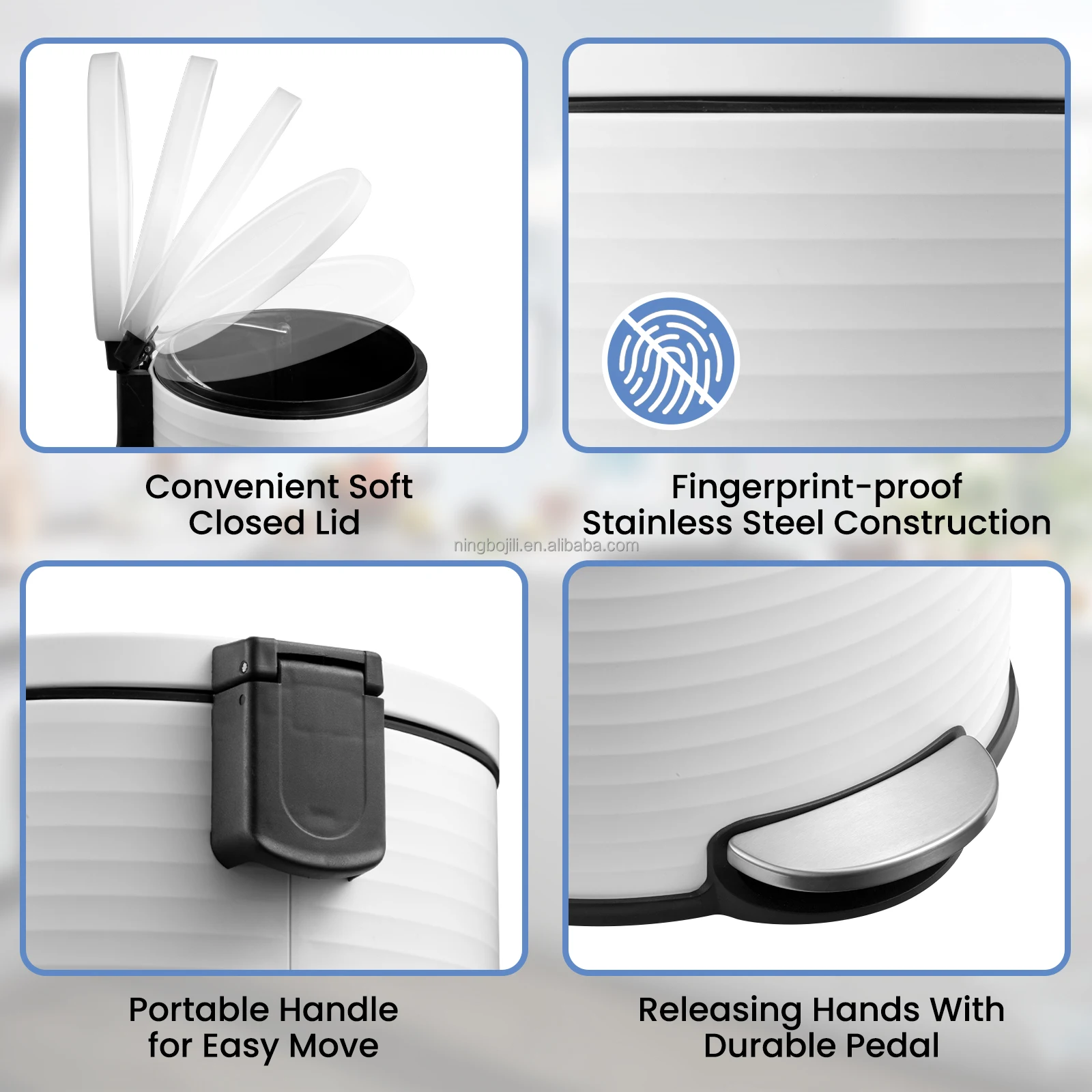 JILI 12L Easy to Install Spraying White Trash Can Fully Enclosed Design 24 Hour Odor Isolation Dustbin for Home Office Kitchen