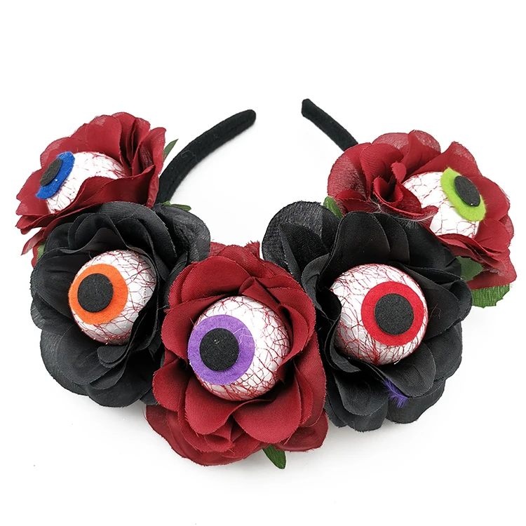 black rose headband blood eyes halloween headband novelty hairband with blood eyes and flowers halloween headband with eyes