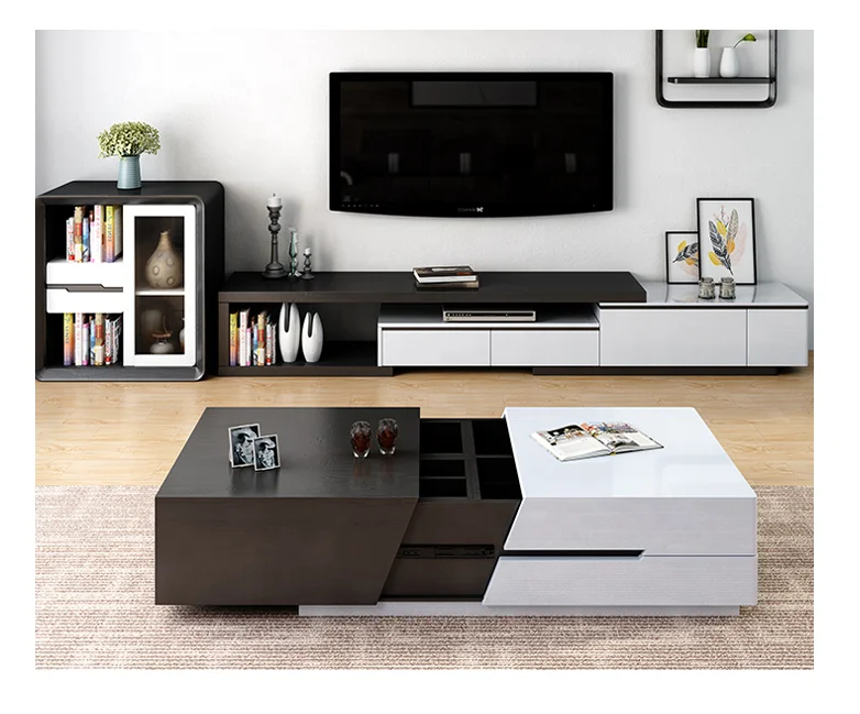 Luxury STONE countertop design living room modern TV stand with cabinet