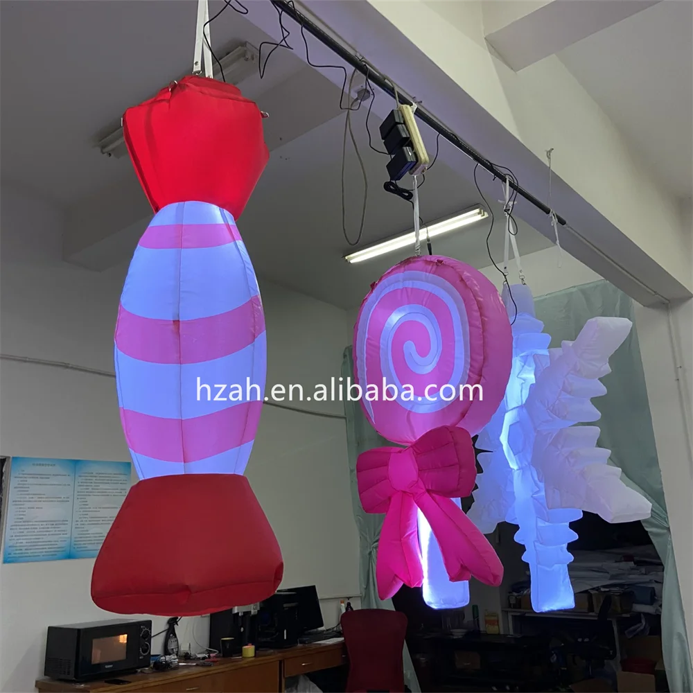 Xmas LED Hanging Inflatable Candy Cane Inflatable Lollipop Blow Up Snowflake for Christmas Decorations