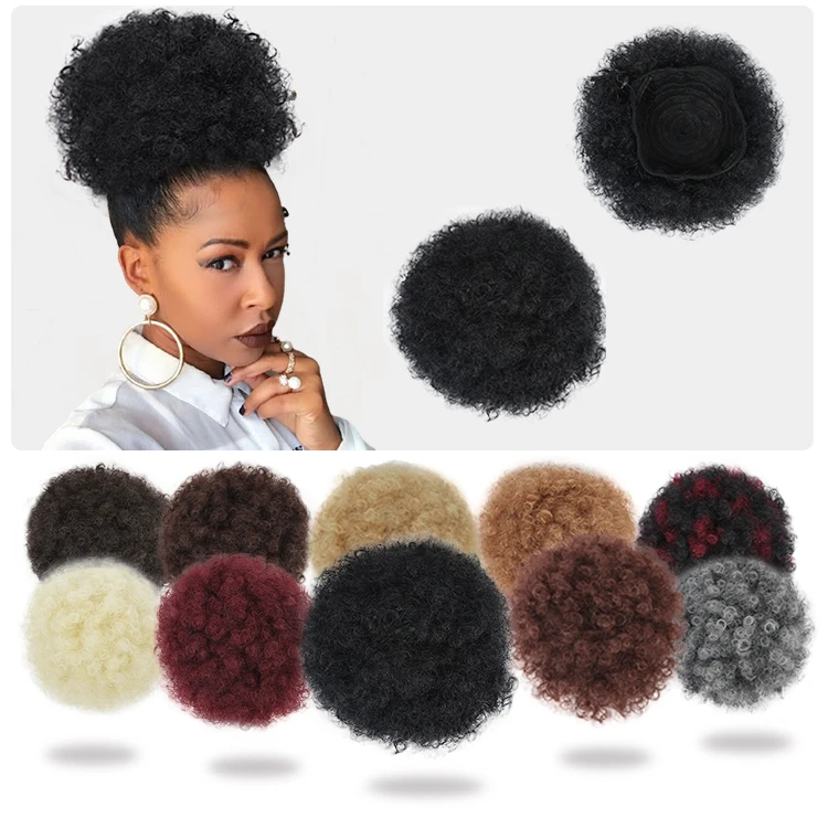 Synthetic Hair Bun Chignon Drawstring Kinky Curly Puff Short Afro Bun for black women