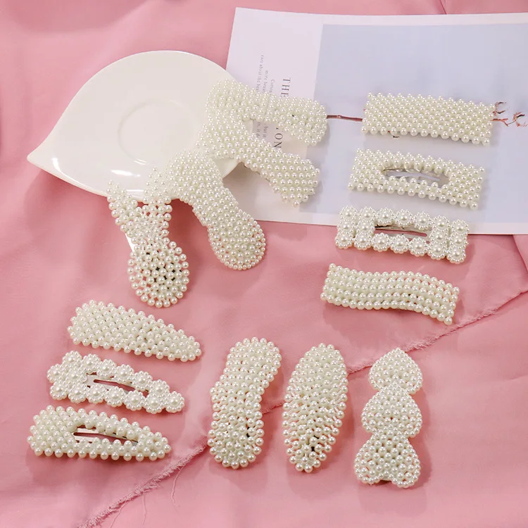 Wholesale 2020 New Fashion Pearl Hair Ornament One Character Hair Clip Banger Clip BB Hair Clip