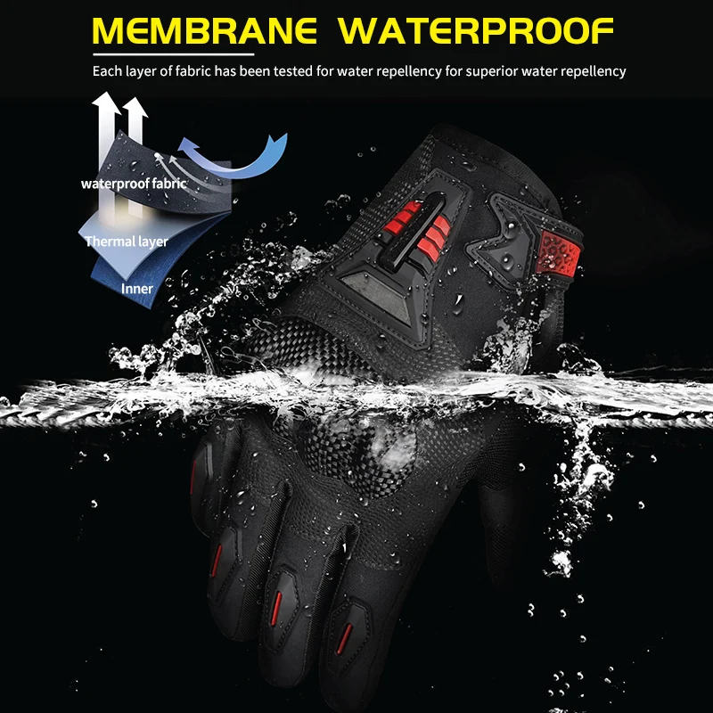 Winter riding motorcycle warm gloves full-finger touch screen carbon fiber protective shell gloves