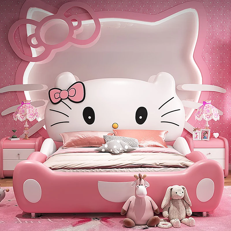 Luxury creative cartoon cat design pink princess bed modern wooden bed for kids furniture bed