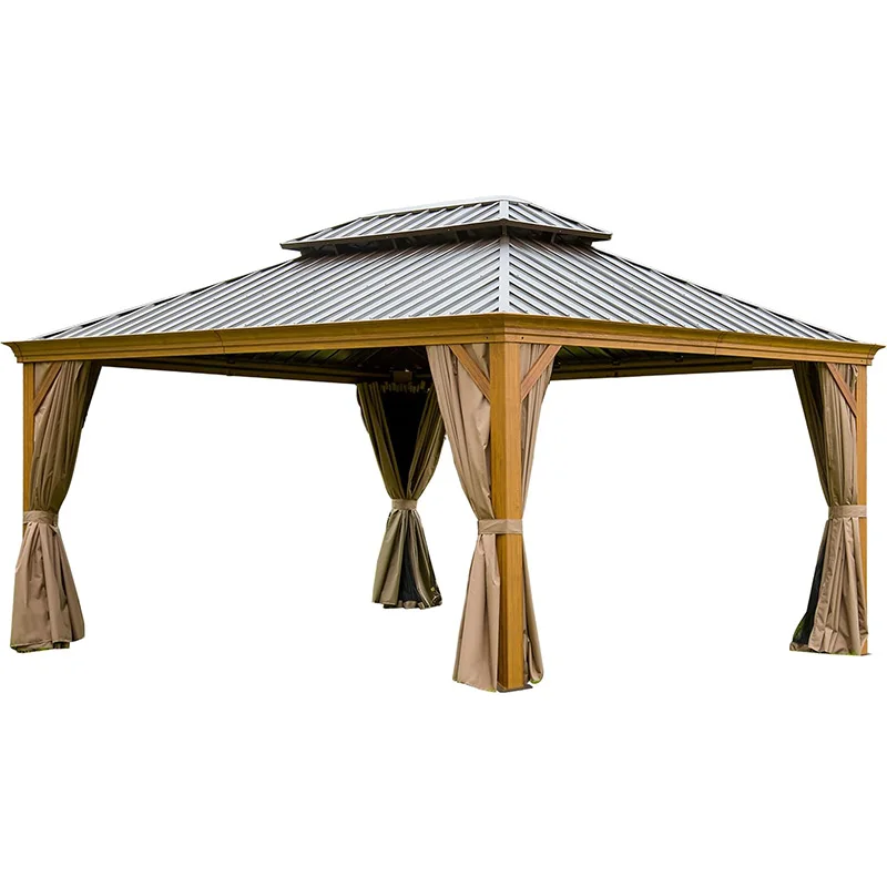 Cedar Wood Gazebo With Metal Roof Wood Gazebo Outdoor Luxury Pavilion Pergola Gazebo Double Roof