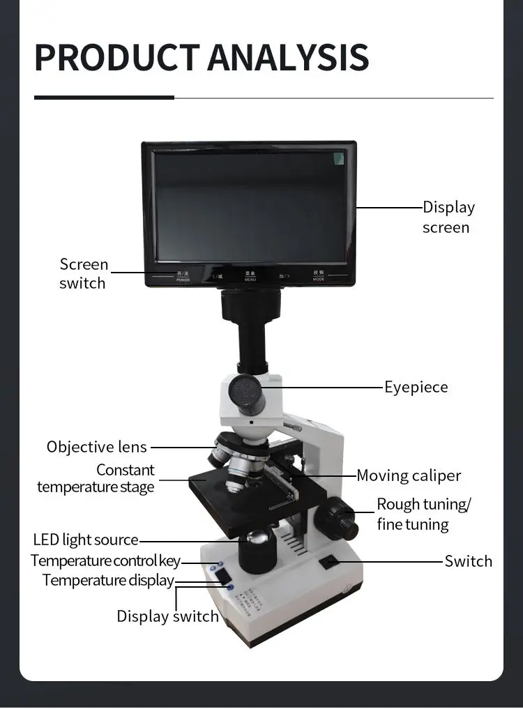 High resolution 9 inch screen constant temperature vet microscope for sale