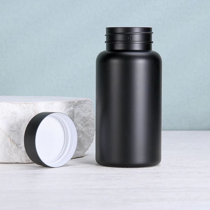 Matte Black whole sizes customized printing high-end empty plastic bottle for capsules medicine vitamin packaging manufacturing