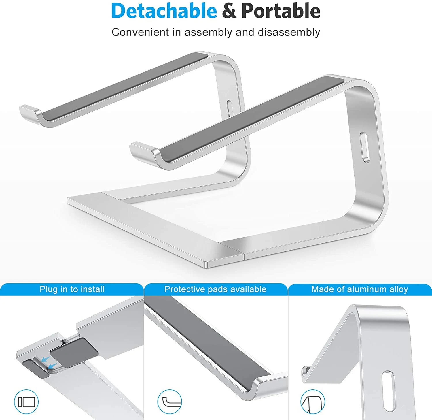 IKATAK Ergonomic Aluminum Alloy Detachable Computer Desktop Holder Metal Laptop Stand for Desk