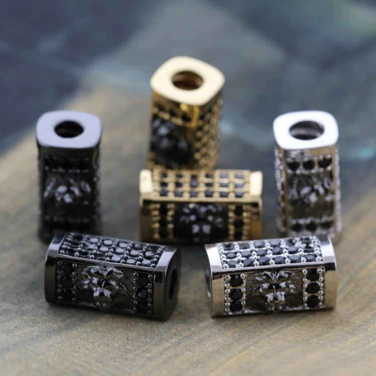 Micro Pave Clear CZ Large Hole Bead Women Men Bracelet Spacer Charms Crystal, Lampwork & Glass for Jewelry Making WXSQ14120 MOJO