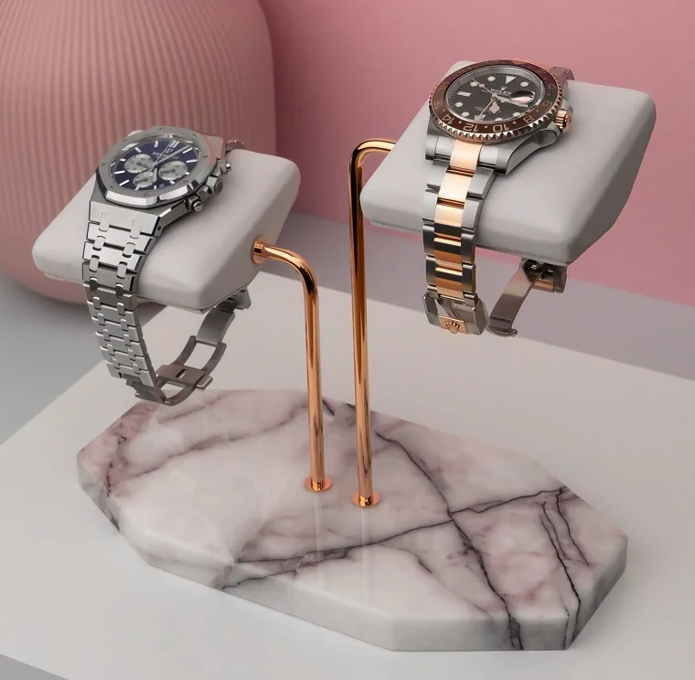 Custom Design Marble Base Watch Holder Leather Watch Display Stand For Watch Exhibition