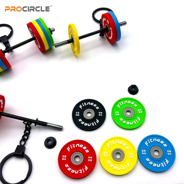 GF0004 Metal Crafts Dumbbell Diy Business Custom 3d Weight Plates Discs Key Chain