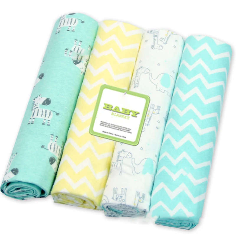New wholesale Custom Super Soft 100 Sheet Receiving Swaddle 4PCS/PACK Cotton Flannel Baby Blanket Printed Bedding