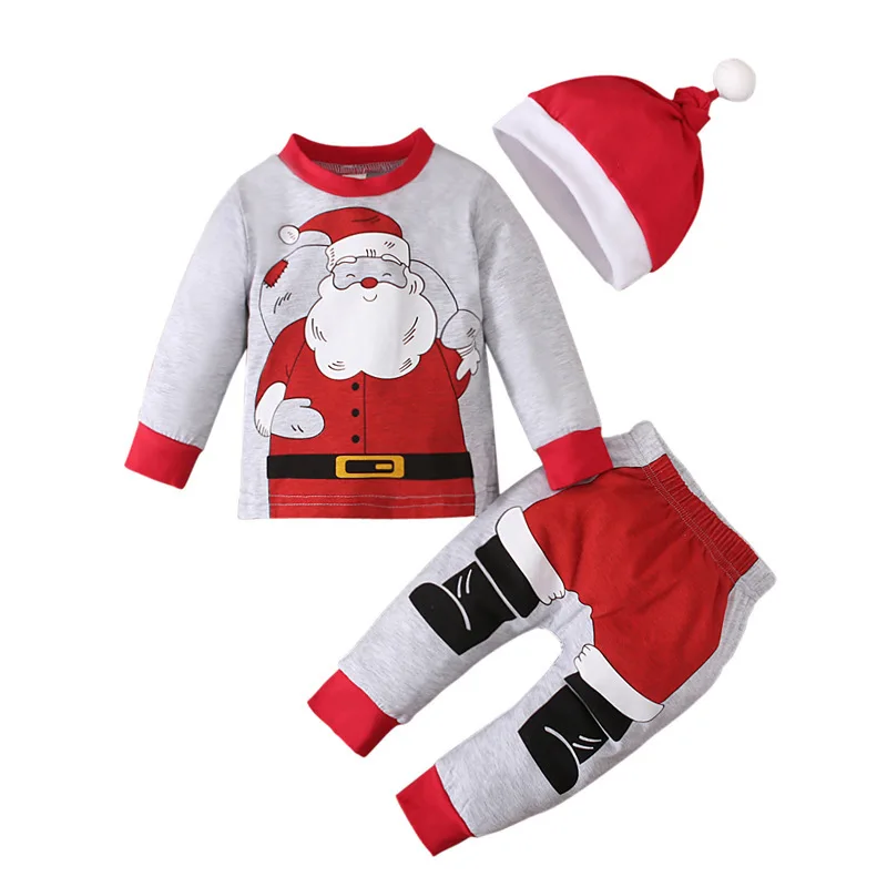 Hot Christmas Set Toddler Hat Sweat Shirt Pants 3 Pcs Christmas Clothing For Kids