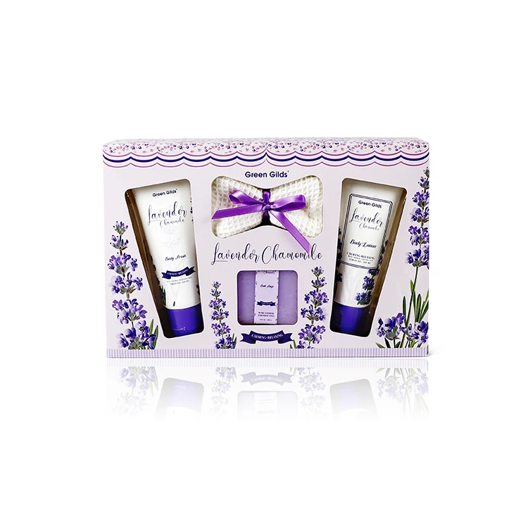 Global Wholesale Customizable Lavender series Organic Ingredient Glycerin Paper Box Bath Gift Set for Home Spa