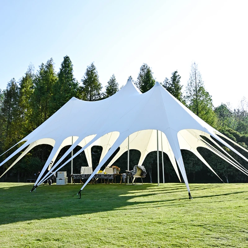 Super Large Wedding Party Stretch Tent Sunproof Picnic Event Party Outdoor Glamping Lotus Shaped Canopy Manufacturer