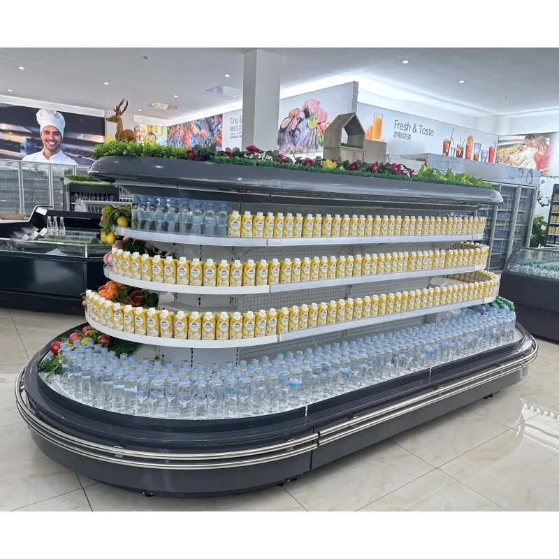 Kenkuhl Commercial Round Multidecks display Semi-vertical Round Island fridge fresh for Vegetable Fruit Beverage Display