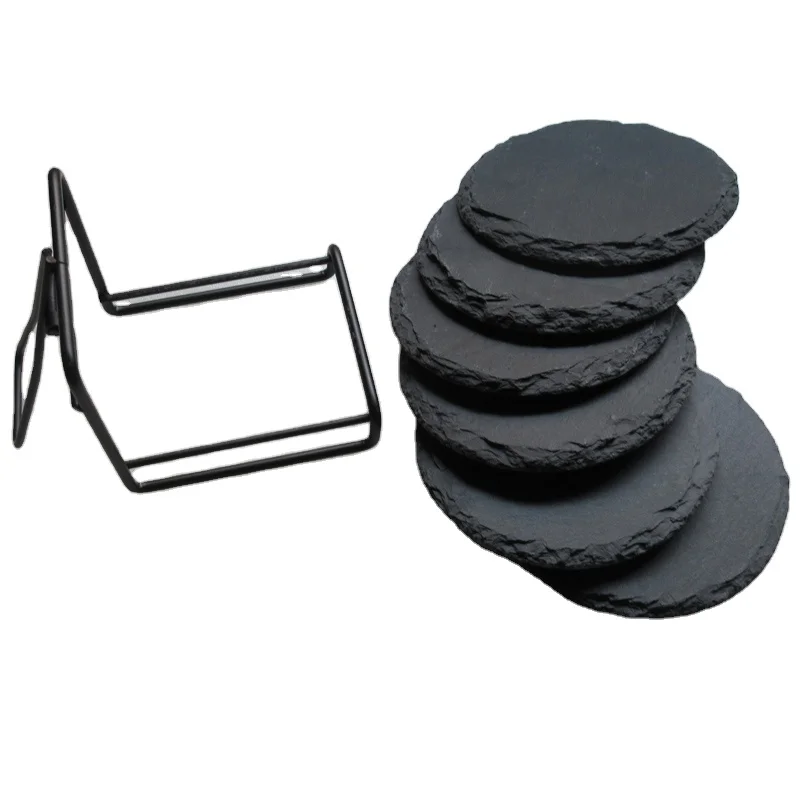 4 Inch Home Decoration China Slate Drink Coasters Wedding Stone Square Black Tableware Cup Coaster For Lovers Gifts