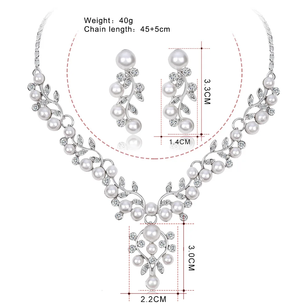  2 piece set European and American fashion atmospheric pearl rhinestone bridal necklace earrings Spanish