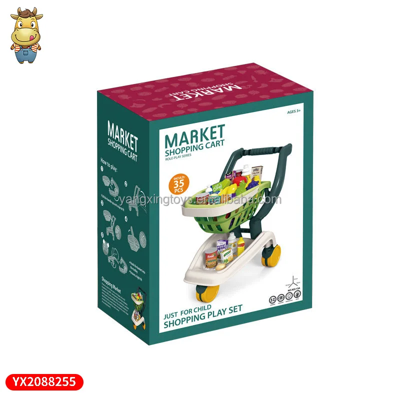 Kids Pretend Play Toy Supermarket Play Set Shopping Trolley Cart