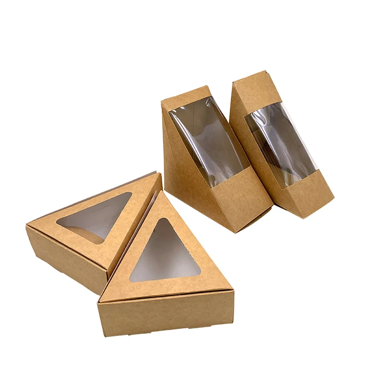 Wholesale Custom Design Triangle Paper Sandwich Packaging Box With Window Takeaway Paper Sandwich Box