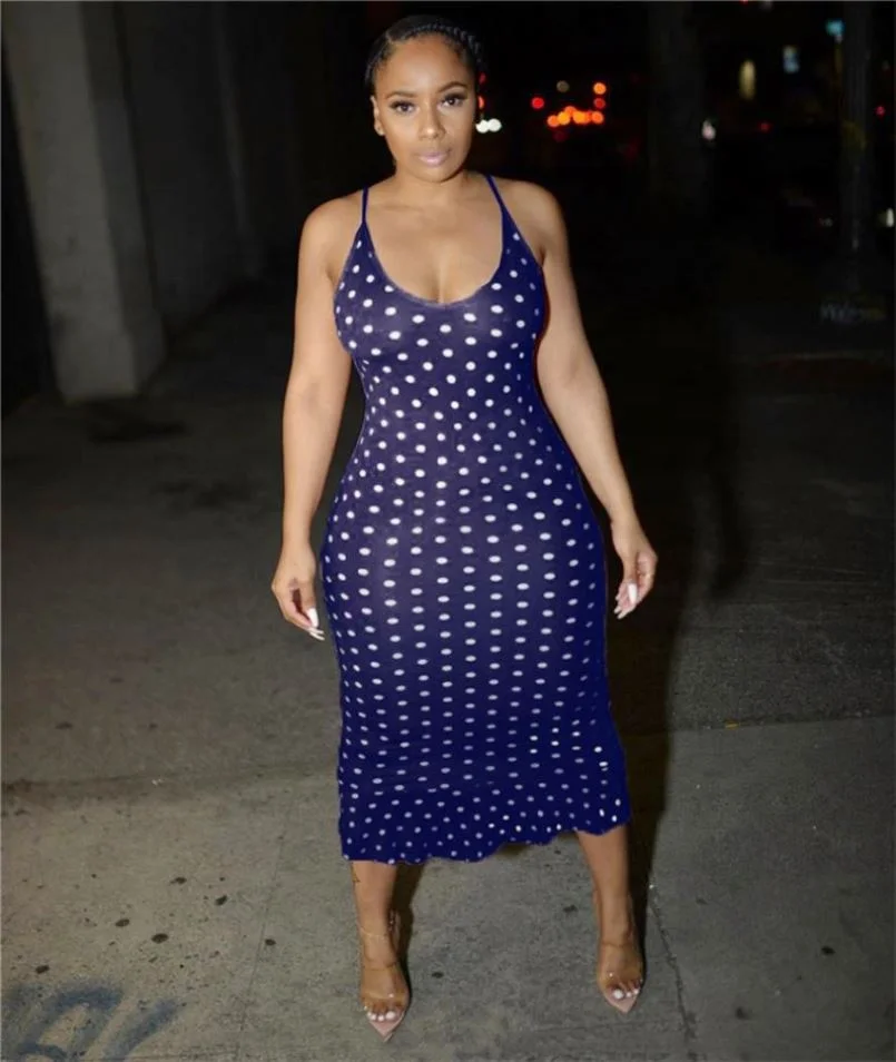 Wholesale Latest Women Polka Dot Sleeveless Bodycon 2019 Maxi Long Dress
