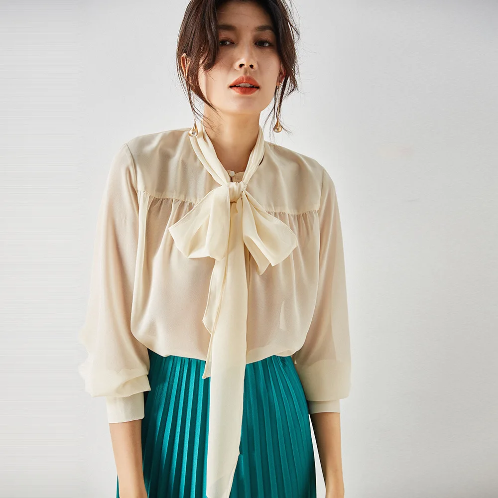 2020 Latest Design New Arrivals Ladies O-neck  silk organza blouses spring new design normal blouse