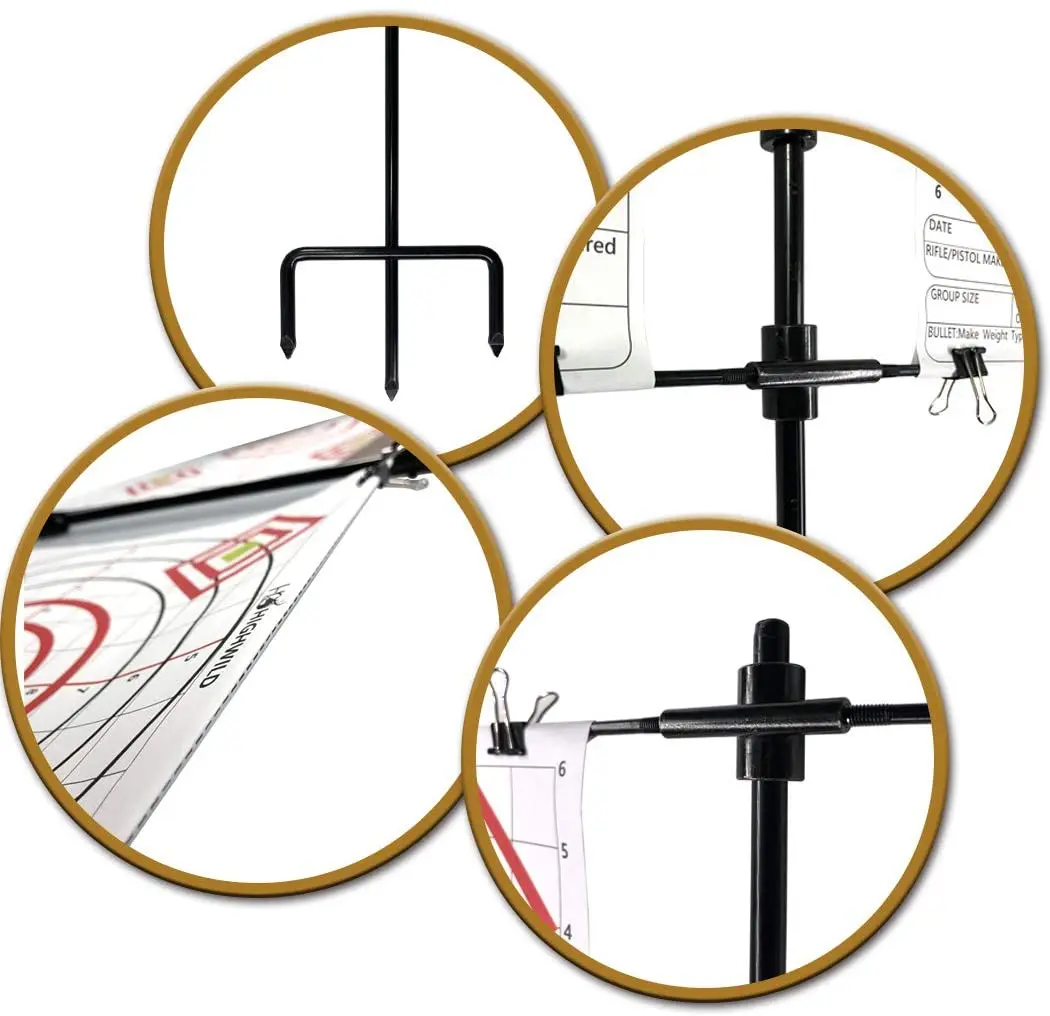 Adjustable Paper Target Stand, Frame with 8 Clips | Clear Bullseye Targets Sheet for Shooting Practice
