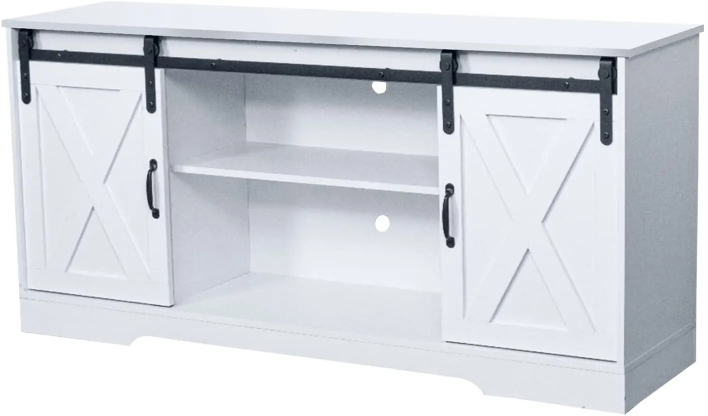 White industrial entertainment center TV console table