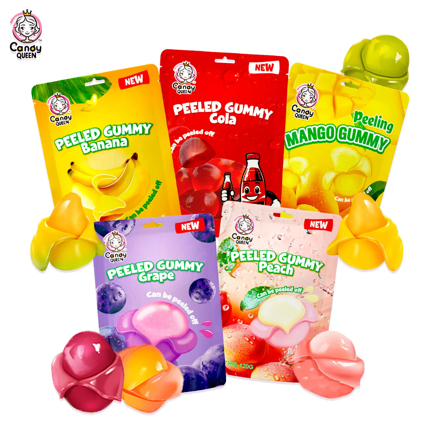 OEM Custom label Korea hot sell soft candy Halal banana mango fruit peeling gummy candy bonbons