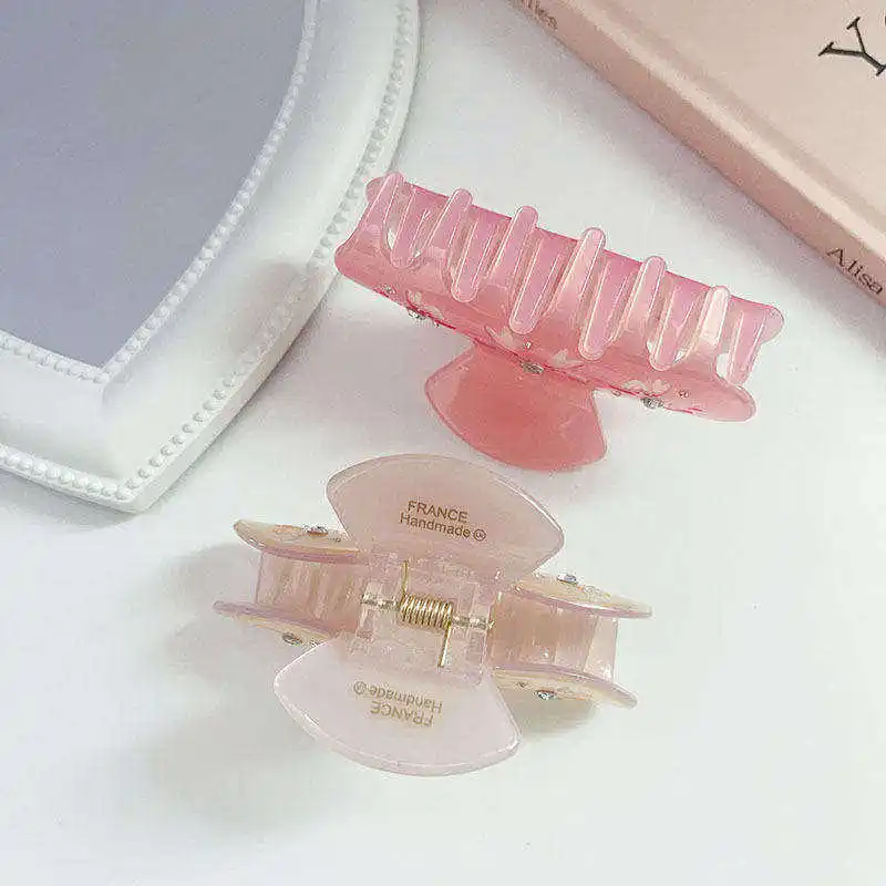 Wholesale custom cute acetate hair claw clips girls rhinestone metal backings bow hair accessories