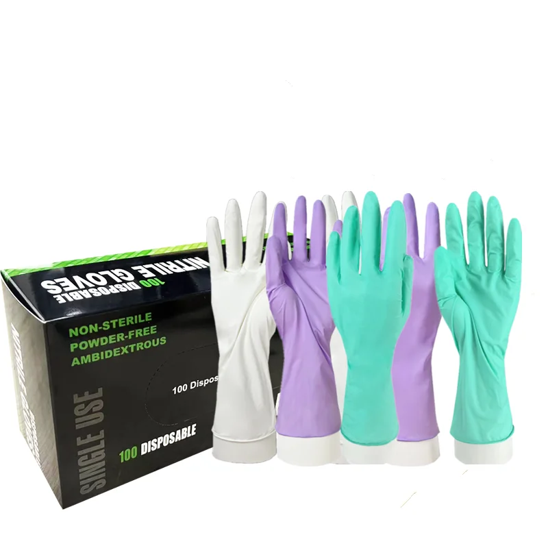 2024 Best seller kitchen tattoo hair nail beauty salon 12 inch black blue white pink purple green disposable nitrile gloves