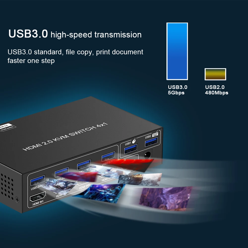 4K@60Hz HDMI KVM Switch HOT KEY USB 3.0  KVM Switch 4 input 1 output  RS232 video splitter  4x1 hdmi 4k Kvm Switch