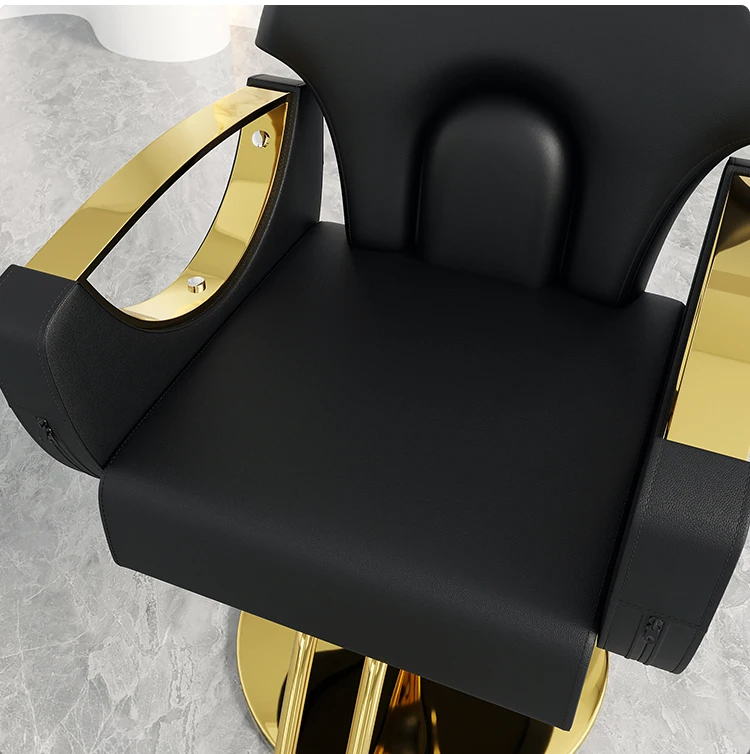 China Modern Hair Salon Furniture Beauty Makeup Styling Hairdressing Barber Chair Luxury Black and Gold Salon Chairs