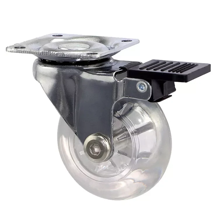 1.5in/2in/3in Transparent Caster PU Clear Furniture Wheel Swivel Threaded Stem Caster