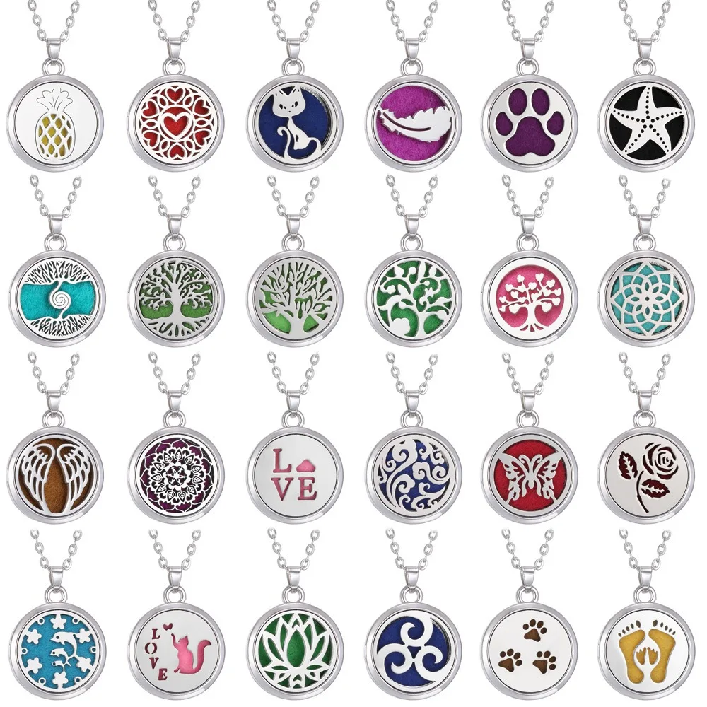 Perfume Diffuser Pendant Necklace Tree of Life Essential Oil Necklace Diffuser Oil Pendant Locket Aromatherapy Pendant Necklace