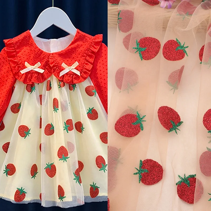 Wholesale shiny glitter strawberry swiss tulle lace fabric for dresses LT21745