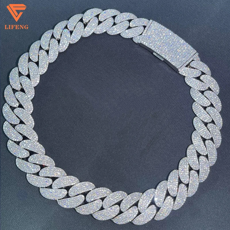 Customizable 14K White Gold Bubble Chain Necklace 7 Rows Ice D VVS Moissanite 925 Silver Big Cuban Link Charm New Design Diamond