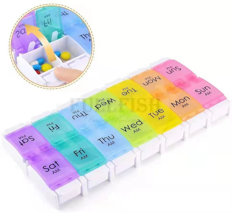 Hot sale plastic pill box cases 14 days Fortnight for travel