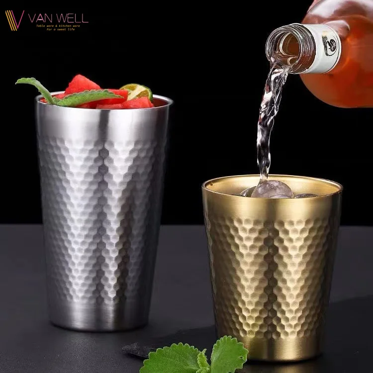 Hot Sale Party Club Hammered Double Wall Vacuum Tumbler Juice Cup Reusable 304 Stainless Steel Beer Cup Reusable