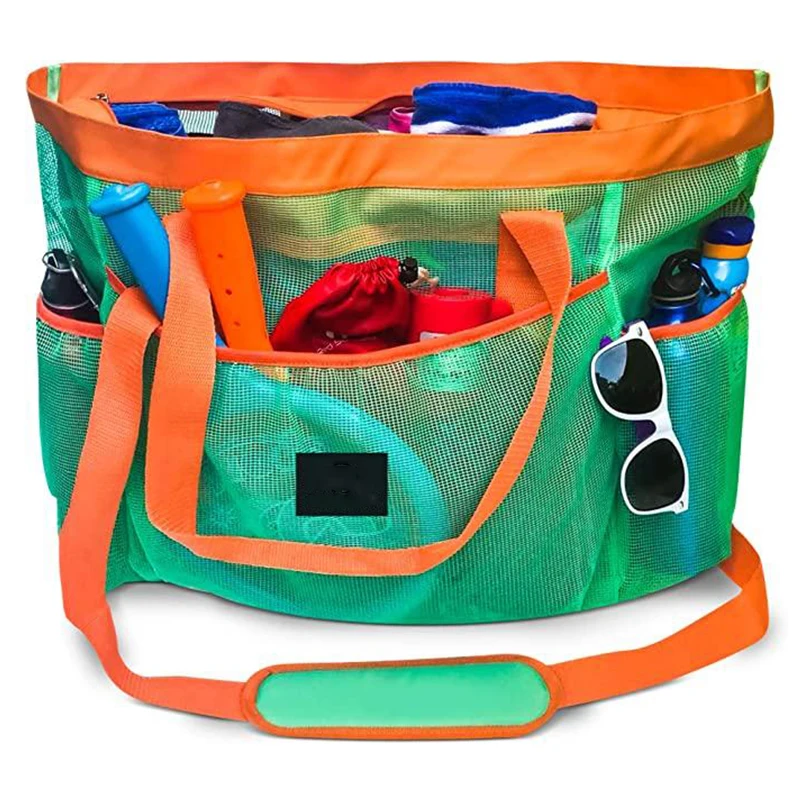 Wholesale Custom Large  Eco Friendly Waterproof Sand Proof Large Zippered Women Summer Tote Mesh Beach Bag