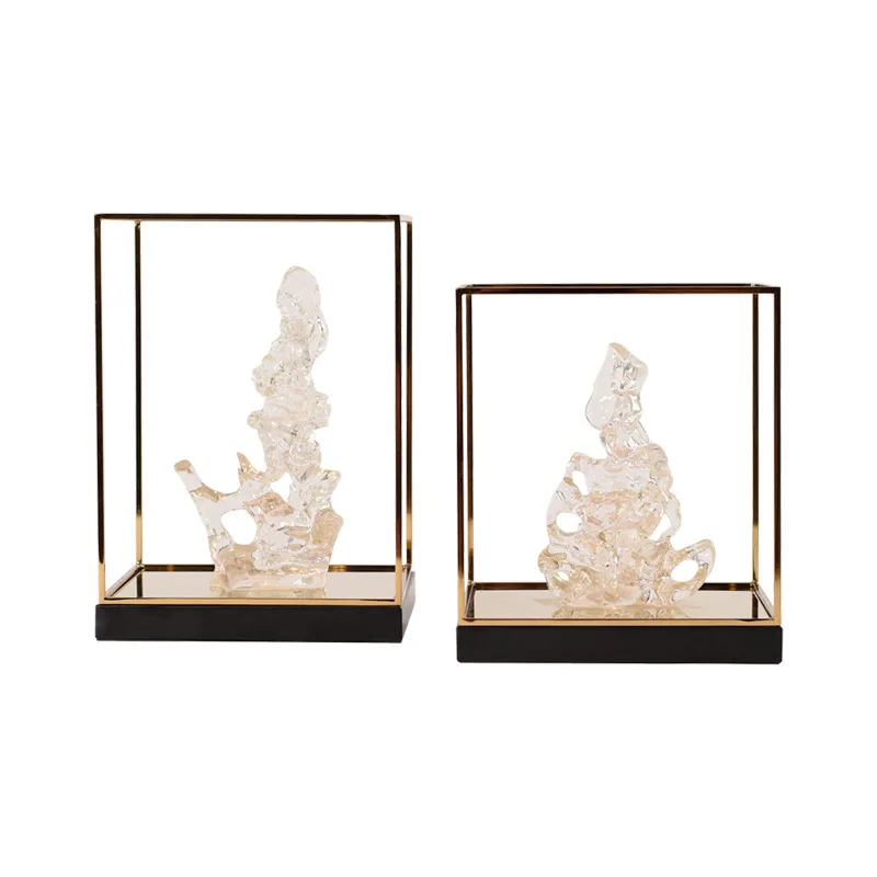 Transparent Taihu Lake Stone Decoration Sales Office Hotel Soft Decoration Entrance Metal Zen Resin Cave Stone Decoration