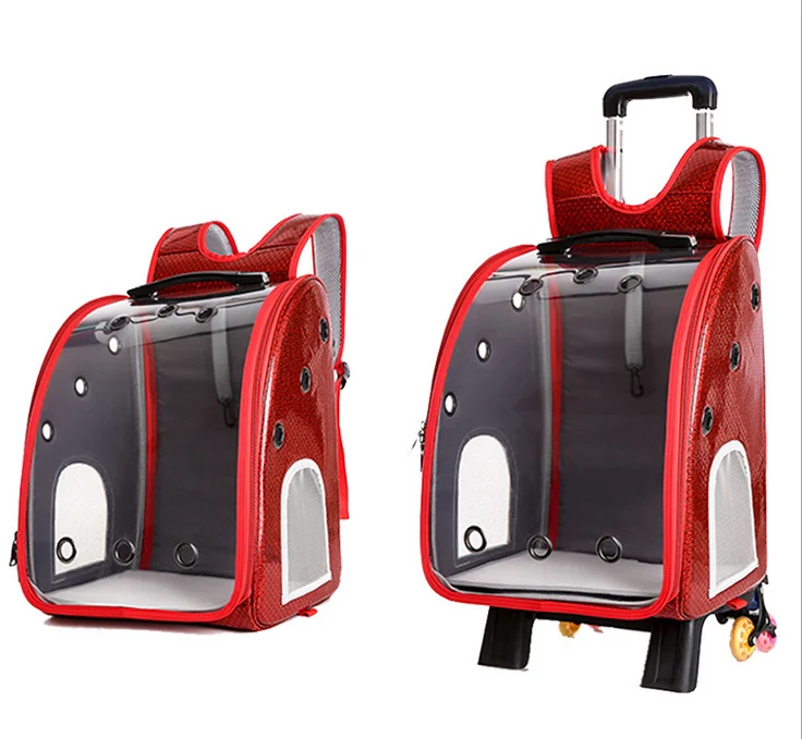 transparent bag transport airline approved pet cat dog puppy pet bicycle collapsible pet carrier trolley with wheels with expand
