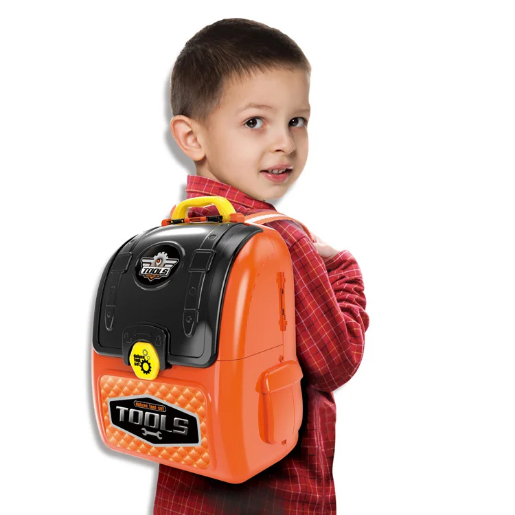 Hot sale 2 In 1 Kids Plastic Tool Set Toy Bag Pretend Play Set Backpack Tool Toy For Boys