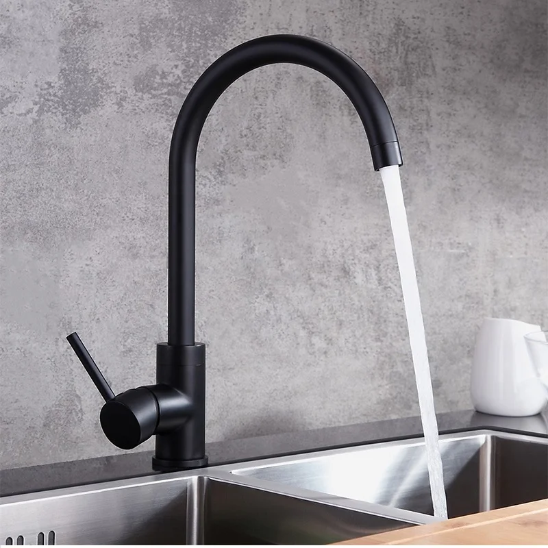 Single Handle Single Hole Matte Black Spring Kitchen Faucet With Faucet Hole Cover Kitchen Sink Faucet For Sink