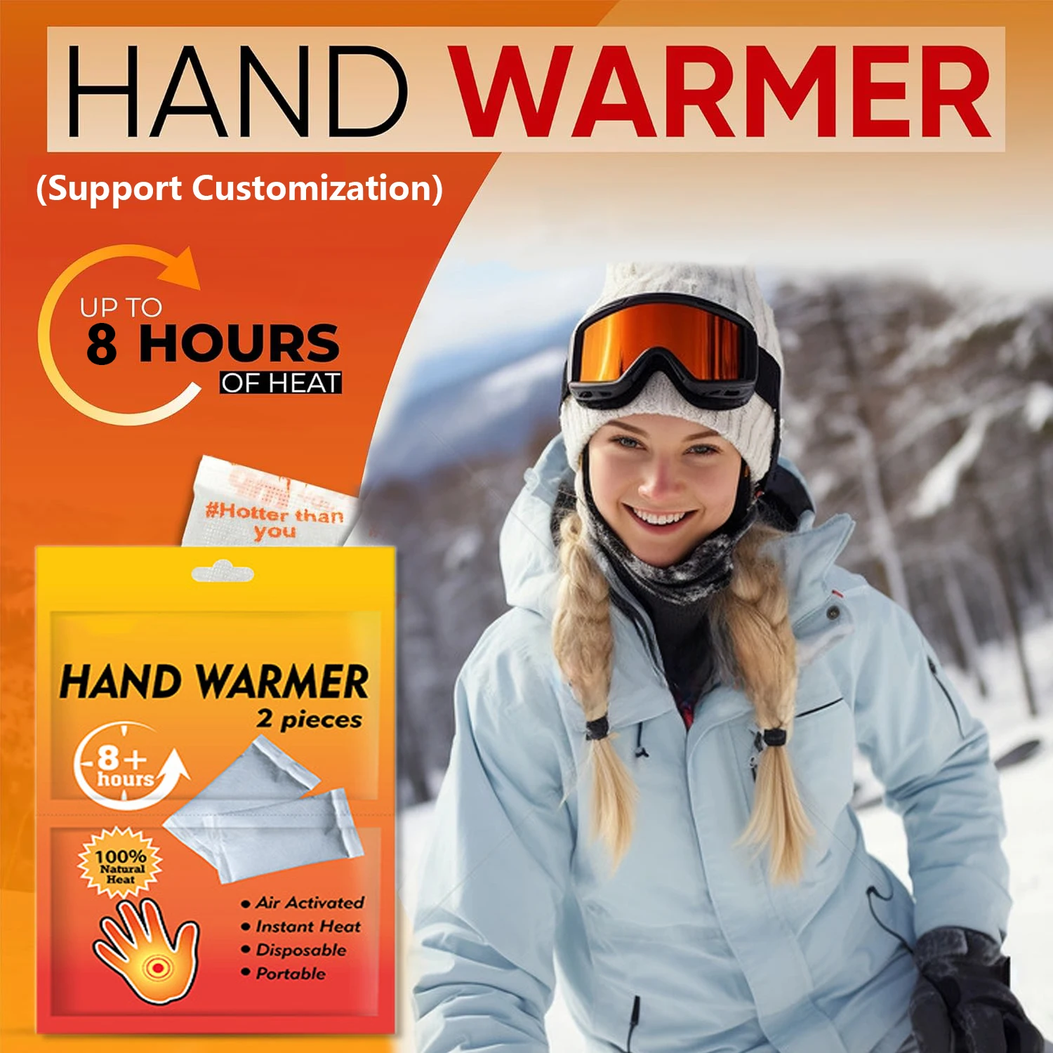 Factory low price wholesale custom 8 hours lasting heat Big Size self-heating hand warmer  two pieces Winter Hand Warmer Patch