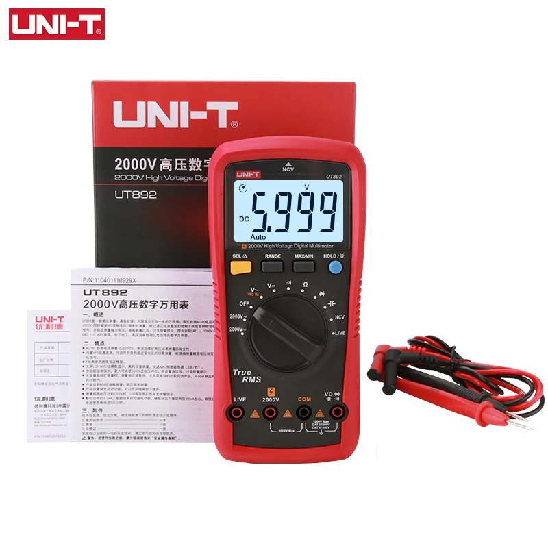 UNI-T Цифровой мультиметр UT892 2000V AC DC Вольтметр цифровой измеряющий истинные конденсатор с алюминиевой крышкой Тестер Частотомер бесконтактная проверка напряжения переменного LIVE